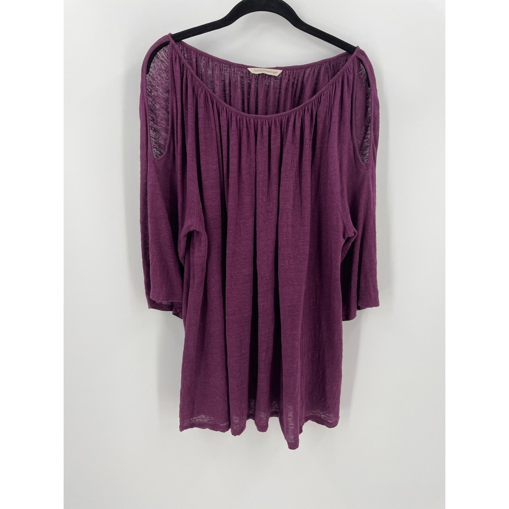 Soft Surroundings Purple Cold Shoulder Slub Knit Tunic Top 3/4 Sleeve XL